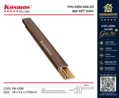 Nẹp Nhựa F Kết Thúc Sàn Gỗ Kosmos F8-1230 màu gỗ đỏ cổ điển
