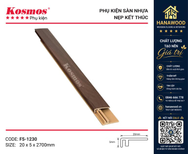 Nẹp Nhựa F Kết Thúc Sàn Nhựa Kosmos F5-1230 5mm màu gỗ đỏ cổ điển