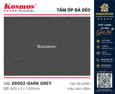 Tấm Ốp Tường Đá Dẻo Kosmos DD002 3mm Vân Đá Phiến Xám Đậm chống ẩm mốc