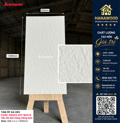 Tấm Ốp Tường Đá Mềm Kosmos DD003 6mm Vân Ánh Trăng Trắng Kem chống ẩm cho nội thất