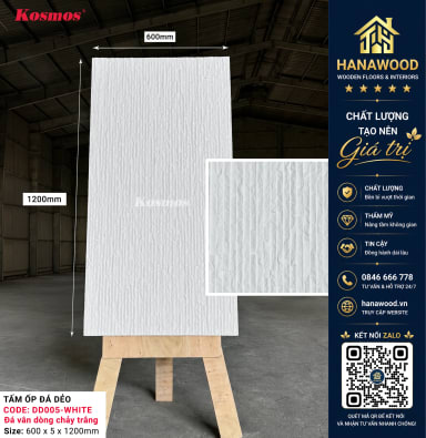 Tấm Ốp Đá Mềm Kosmos DD005 5mm Vân Dòng Chảy Trắng chống ẩm ốp tường vách trang trí