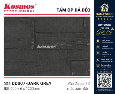Tấm Ốp Đá Dẻo Kosmos DD007 6mm Vân Đá San Hô Xám Đậm phong cách thô mộc