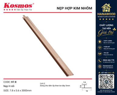 Nẹp H Rãnh Nối Tấm Ốp Than Tre 5mm Kosmos H7.8 Sâm Panh hợp kim nhôm cao cấp