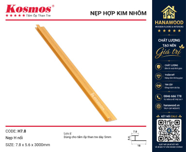Nẹp H Rãnh Nối Tấm Ốp Than Tre 5mm Kosmos H7.8 Vàng ánh kim sang trọng