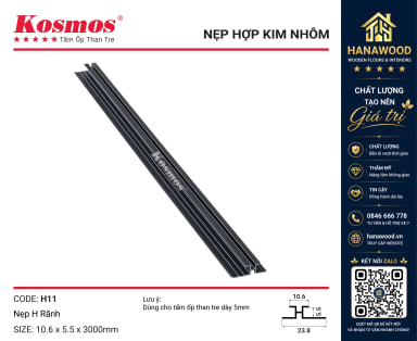 Nẹp H Rãnh Nối Tấm Ốp Than Tre 5mm Kosmos H11 Đen che khuyết điểm khe nối