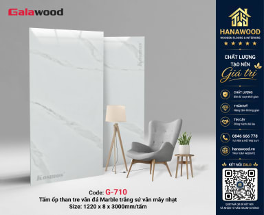 Galawood G-710 8mm Vân Đá PET Marble Trắng Sứ Vân Mây Nhạt