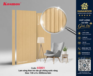 Tấm Ốp Lam Sóng Than Tre Kosmos 6S801 Vân Gỗ Vàng chống ẩm nhẹ bền