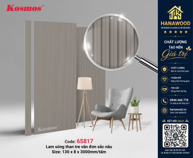 Ốp Trần Lam Sóng Than Tre Kosmos 6S817 Đơn Sắc Nâu sang trọng cách âm tốt