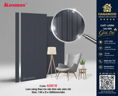 Tấm Ốp Lam Sóng Than Tre Kosmos 6S818 Đơn Sắc Xám hiện đại tinh tế