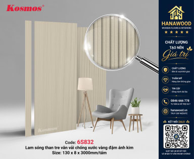 Tấm Ốp Lam Sóng Than Tre Kosmos 6S832 Vân Vải Ánh Kim lấp lánh nhẹ