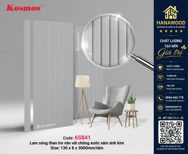 Lam Sóng Sợi Than Tre Kosmos 6S841 Vân Vải Xám Ánh Kim bề mặt mịn đẹp
