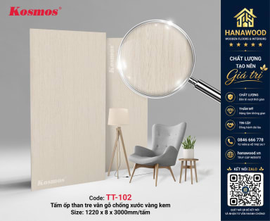 Ốp Tường Than Tre Kosmos TT-102 Vân Gỗ Chống Xước Vàng Kem ấm cúng