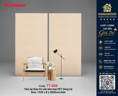 Tấm Ốp Tường Sợi Than Tre Kosmos TT-808 Kim Loại PET Hồng Trà tinh tế