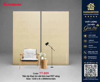 Tấm Ốp Than Tre Kosmos TT-809 Kim Loại Vàng Xước Dọc ánh kim lấp lánh