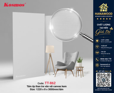 Ốp Tường Tấm Ốp Đa Năng Than Tre Kosmos TT-862 Vân Vải Kem nhẹ nhàng
