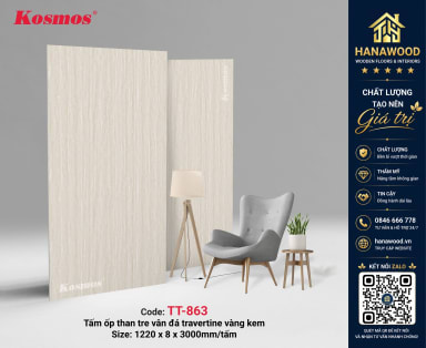 Tấm Than Tre Kosmos TT-863 Vân Đá Travertine Vàng Kem tự nhiên