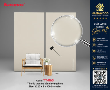 Tấm Ốp Tường Sợi Than Tre Kosmos TT-865 Vân Da Vàng Kem tinh xảo
