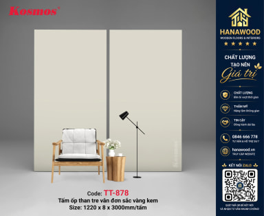 Tấm Ốp Đa Năng Than Tre Kosmos TT-878 Vân Đơn Sắc Vàng Kem 8mm