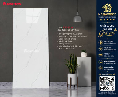 Tấm Ốp PVC Giả Vân Đá Kosmos PVC2014 Màu Trắng Vân Mây tinh tế