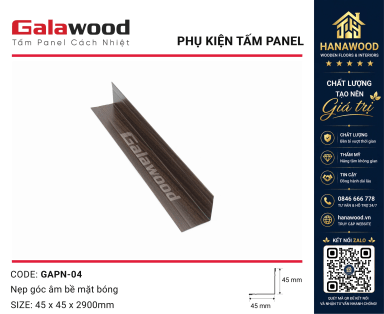 Nẹp Góc Trong Trang Trí Tấm Panel GAPN-04 Màu Nâu Walnut vân mộc mạc