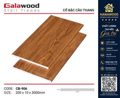 Cổ Bậc Cầu Thang Nhựa PVC Vân Gỗ Galawood CB-906 bề mặt phủ lớp phủ UV chống xước