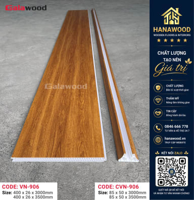Vách Ngăn Nhựa 2 Mặt Galawood 24mm VN-906MX3M Vân Gỗ Đỏ Cam cách âm cách nhiệt