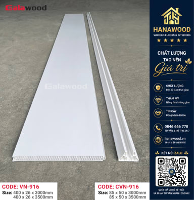 Tấm Vách Ngăn Phòng PVC Màu Trắng Galawood VN-916X3M hiện đại tối giản