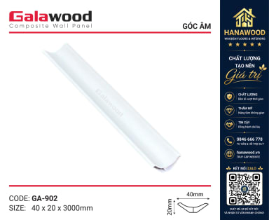 Phào Góc Âm Galawood GA902 Màu Trắng Trơn nẹp che khe tường đẹp