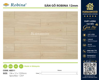 Sàn Gỗ Công Nghiệp Robina AB311 12mm Bản Lớn góc chụp cận cảnh hèm khóa Veck