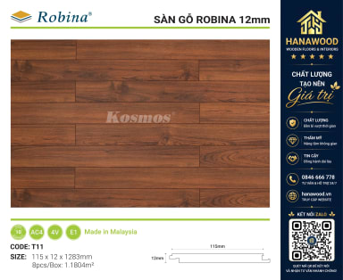 Sàn Gỗ Công Nghiệp Robina T11 12mm Vân Gỗ Teak Đỏ chống mối mọt vĩnh viễn