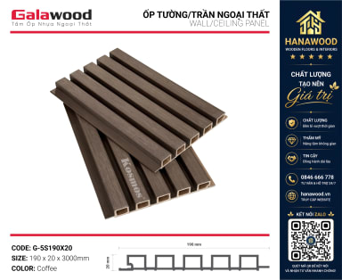 Tấm Ốp Lam 5 Sóng Gỗ Nhựa ASA Galawood G-5S190X20 Coffee độ bền cao chống tia UV