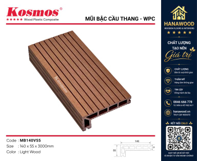 Mũi Bậc Cầu Thang Sàn Gỗ Nhựa Kosmos MB140V55 Light Wood bo viền bảo vệ mép cầu thang