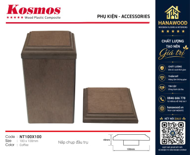 Nắp Chụp Đầu Trụ Pergola Gỗ Nhựa Kosmos NT100X100 Coffee bảo vệ đầu trụ chống nước mưa