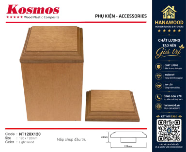 Nắp Bịt Đầu Trụ Pergola Gỗ Nhựa Kosmos NT120X120 Light Wood ôm sát đầu trụ chống bám bụi