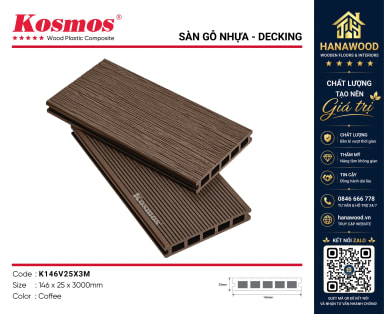 Sàn Gỗ Nhựa 5 Lỗ Vuông Vân 3D Kosmos K146V25 Copper Brown cấu trúc cứng cáp bền màu