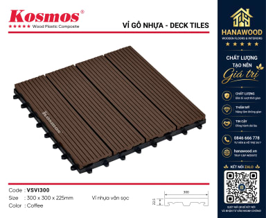 Vỉ Gỗ Nhựa Lót Sàn Hồ Bơi Vân Sọc Kosmos VSVI300 Coffee đến hèm ghép nối dễ tháo lắp