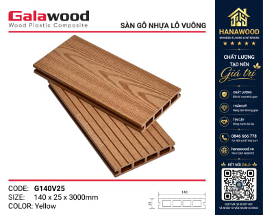 Sàn Gỗ Nhựa Lót Sân Thượng Galawood G140V25 Yellow tông màu ấm áp chịu ánh nắng trực tiếp