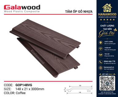 Tấm Ốp Mái Hiên Gỗ Nhựa Galawood GOP148VG Coffee bề mặt vân sần mộc mạc chống thấm nước