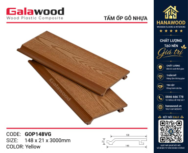 Ốp Tường Gỗ Nhựa Ngoài Trời Galawood GOP148VG Yellow chống tia UV không bám bụi bẩn
