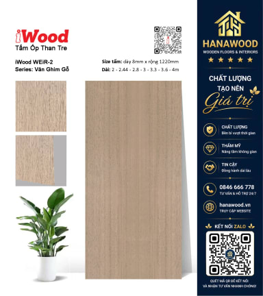 Tấm Ốp Sợi Than Tre Đa Năng Vân Gỗ iWood WEiR-2 khả năng chống nước uốn cong linh hoạt