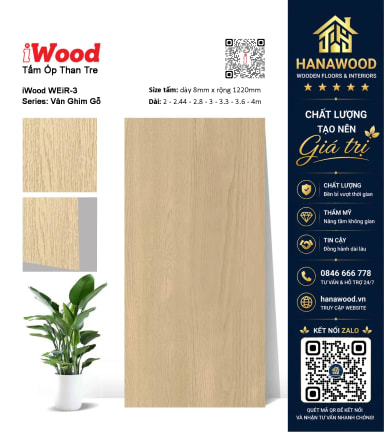 Tấm Ốp Sợi Than Tre Đa Năng Vân Gỗ iWood WEiR-3 bề mặt phủ vân gỗ tự nhiên siêu bền