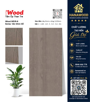 Tấm Ốp Sợi Than Tre Đa Năng Vân Gỗ iWood WEiR-6 tông màu gỗ sang trọng hiện đại