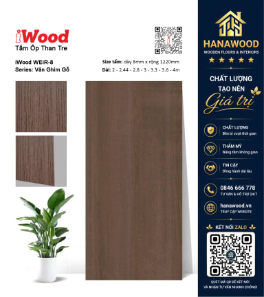 Tấm Ốp Sợi Than Tre Đa Năng Vân Gỗ iWood WEiR-8 thi công lắp ghép nhanh không mùi