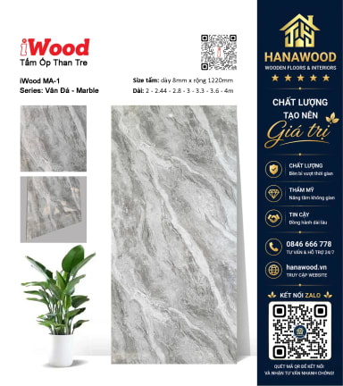 Tấm Ốp Sợi Than Tre Đa Năng Vân Đá iWood MA-1 chống ẩm mốc không cong vênh