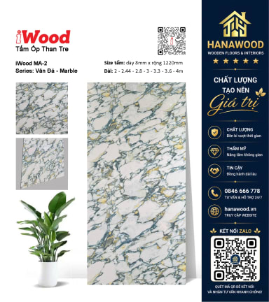 Ốp Tường Sợi Than Tre Đa Năng Vân Đá iWood MA-2 bề mặt sang trọng chịu lực cao