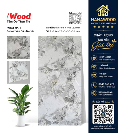Tấm Ốp Than Tre Đa Năng Vân Đá iWood MA-4 chất liệu cao cấp chống trầy xước