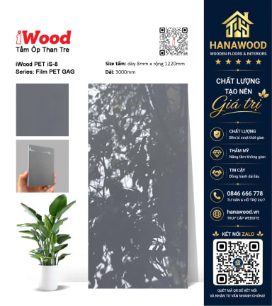 Tấm Ốp Sợi Than Tre Đa Năng Phủ PET iWood iS-8 chống trầy xước không bám bẩn