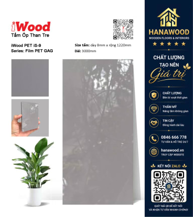 Ốp Tường Than Tre Đa Năng Phủ PET iWood iS-9 chất liệu composite thân thiện môi trường