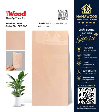 Tấm Sợi Than Tre Ốp Tường Phủ PET iWood iS-11 thi công lắp ghép nhanh không mùi