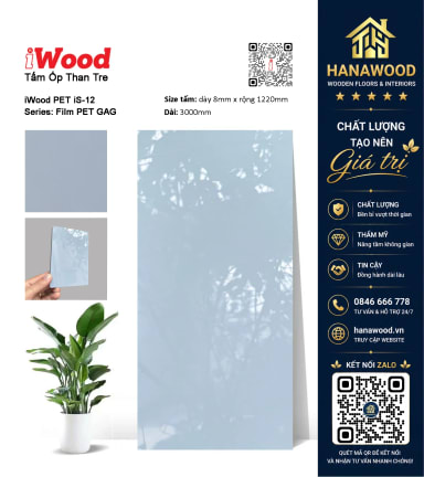 Tấm Ốp Sợi Than Tre Đa Năng Phủ PET iWood iS-12 hoa văn tinh tế chịu nhiệt cao